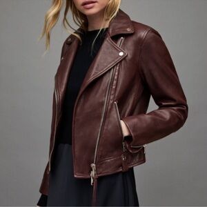 All Saints Neko Leather Jacket in Oxblood Red Size US 4 UK 8